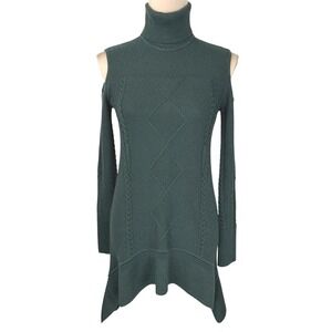W by‎ Worth 100% Wool Turtleneck Cold Shoulder Diamond Knit Sweater Dress Green